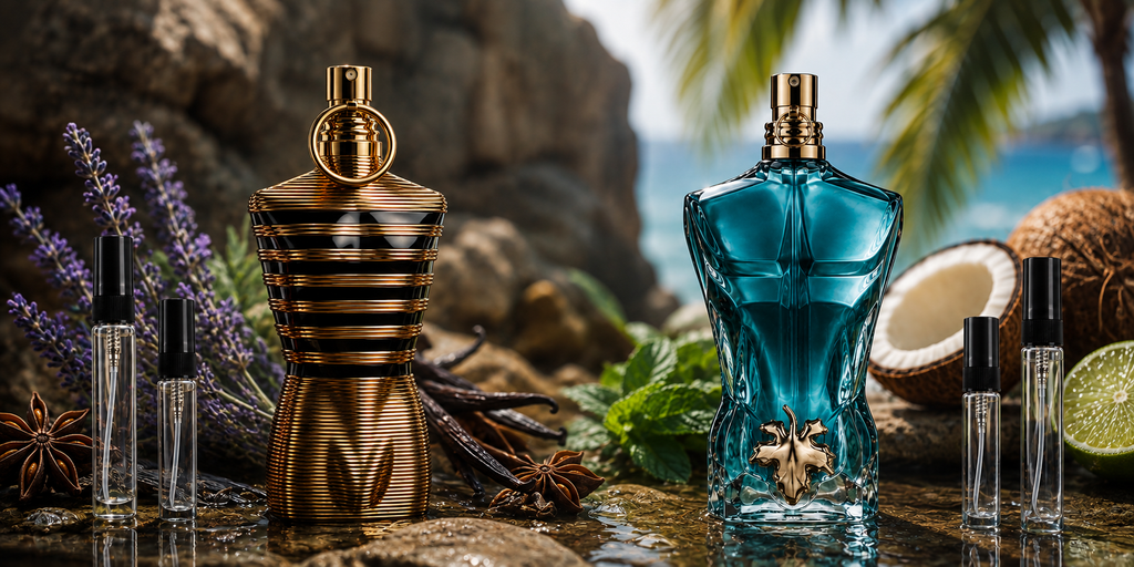 Jean Paul Gaultier, Le Male Elixir and Le Beau. 2ml and 5ml Sample Bundle